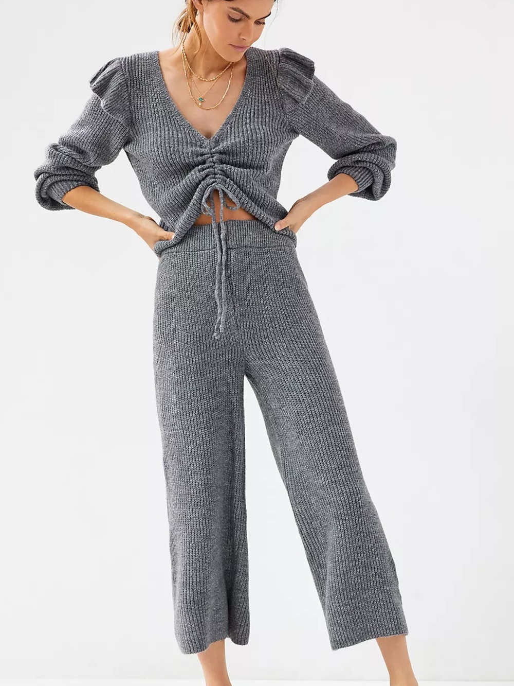 New Daily Practice by Anthropologie Ruffled Knit Lounge Set Size Medium